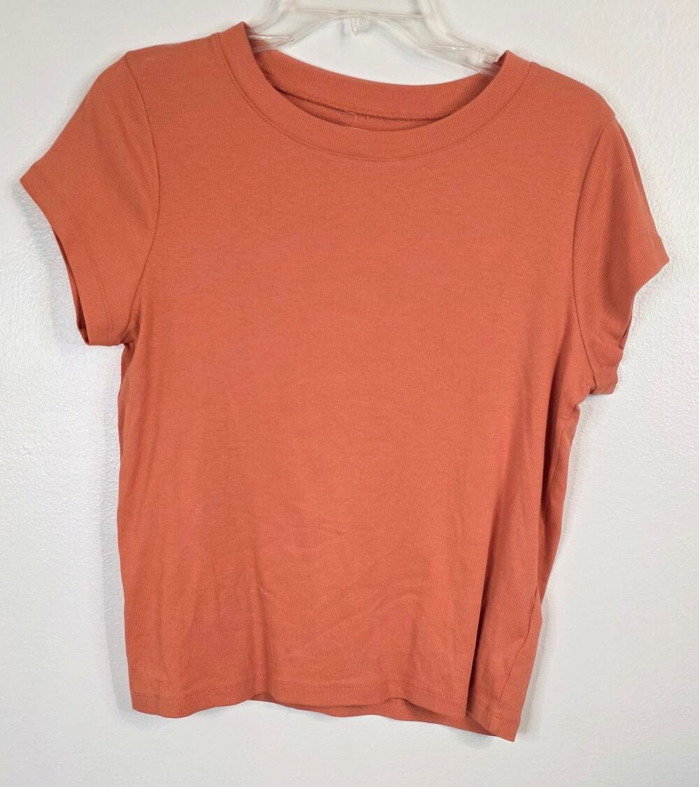 Madewell Short Sleeve Supima Ribbed Tee Women's Size XL Coastal Orange Staple
